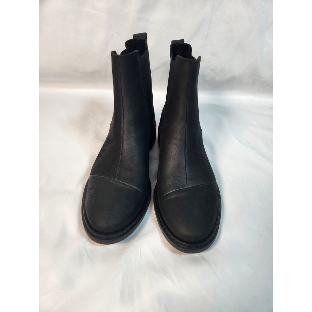 TOMS Black Leather Chelsea Ankle Boots Cap Toe Womens size 9 minimalist casual